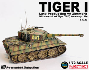 63223 - 1/72 Tiger I Late Production w/Zimmerit  Wittmann's Last Tiger "007", Normandy 1944