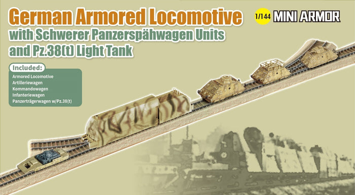 1/144 German Armored Locomotive with Schwerer Panzerspähwagen Units and Pz.38(t) Light Tank
