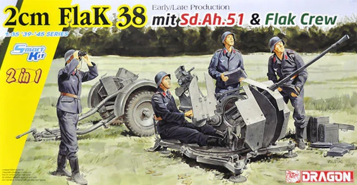 1/35 2cm FlaK 38 Early/Late Production mit Sd.Ah.51 & Flak Crew (2 in 1)